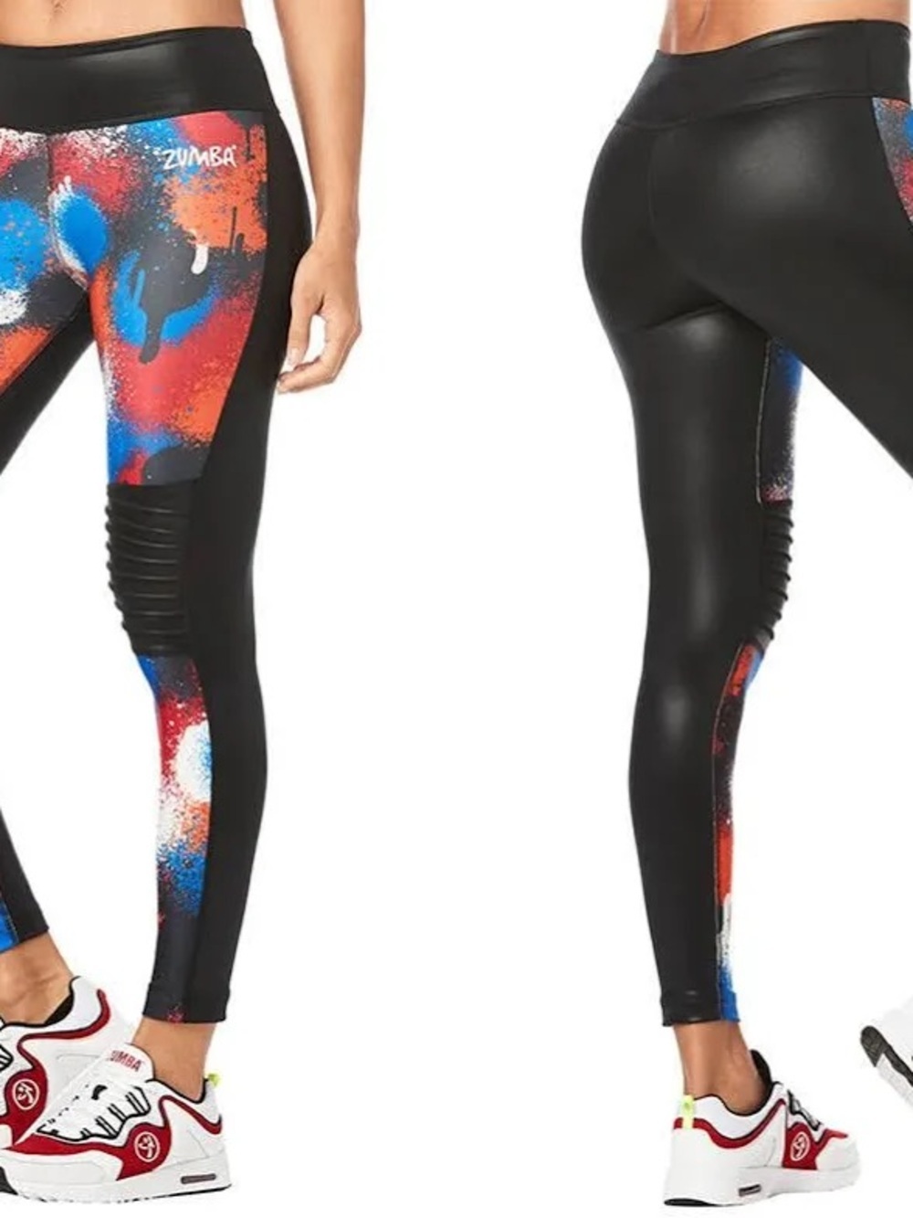 Zumba Fitness Must Move Ankle Leggings Black, Red, Blue & White Spray Print XL - Picture 10 of 10
